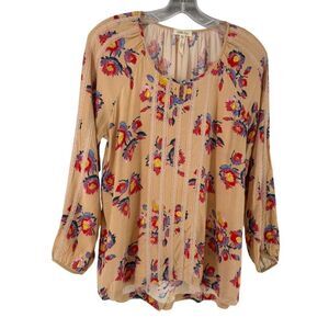 Matilda Jane Top SIze M Peasant Bohemian Lace 3/4 Sleeve Lightweight Tan Floral